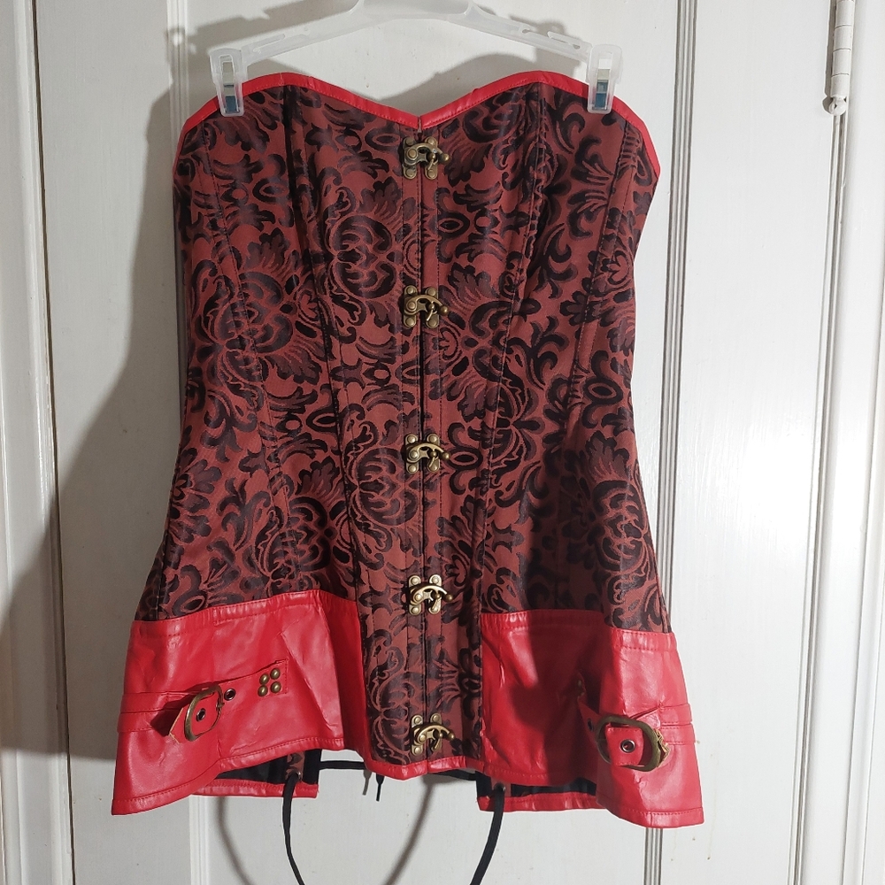 Red And Black Corset Size Large Ren Faire Halloween Burlesque Steampunk